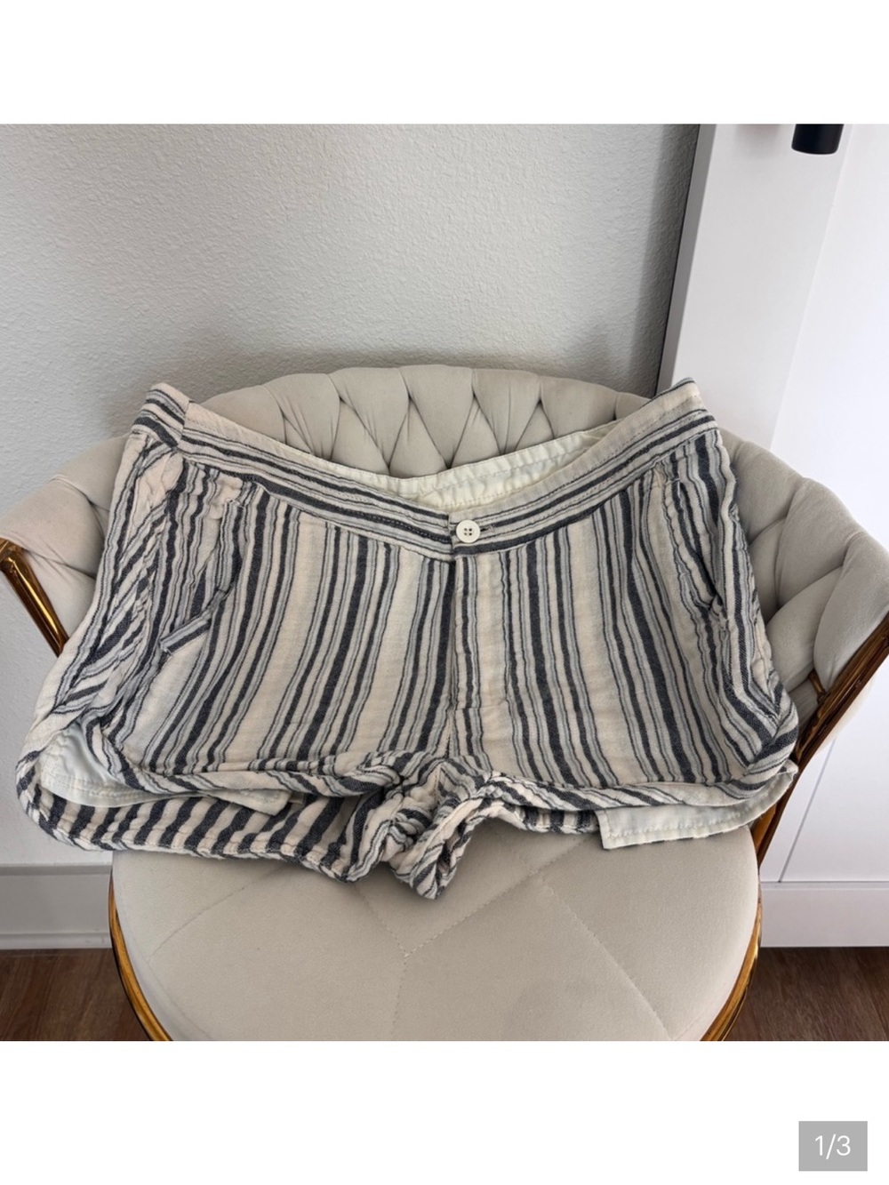 Free People Cream and Navy Striped Linen Shorts